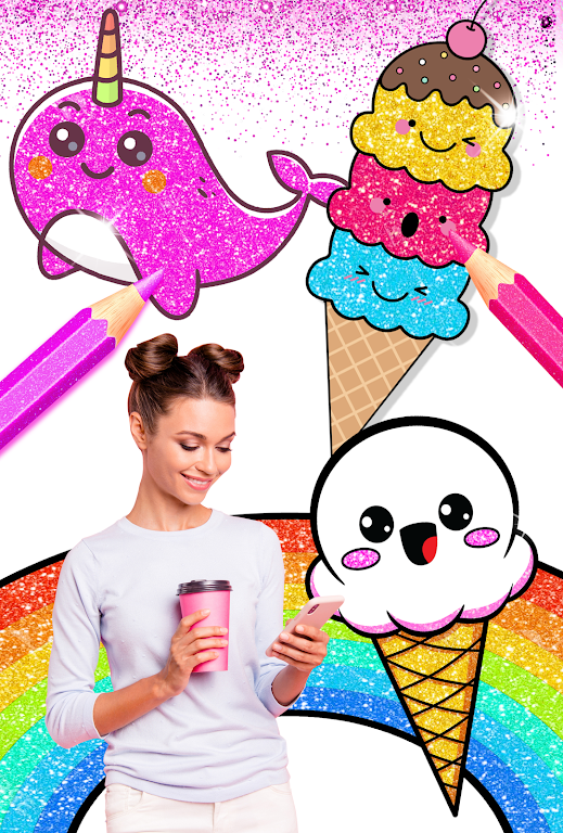 Rainbow Glitter Coloring Kawai Screenshot 1