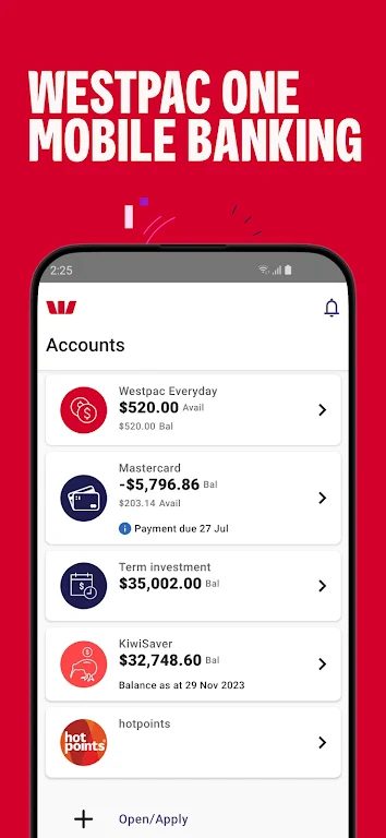 Westpac One NZ Mobile Banking Screenshot 1 