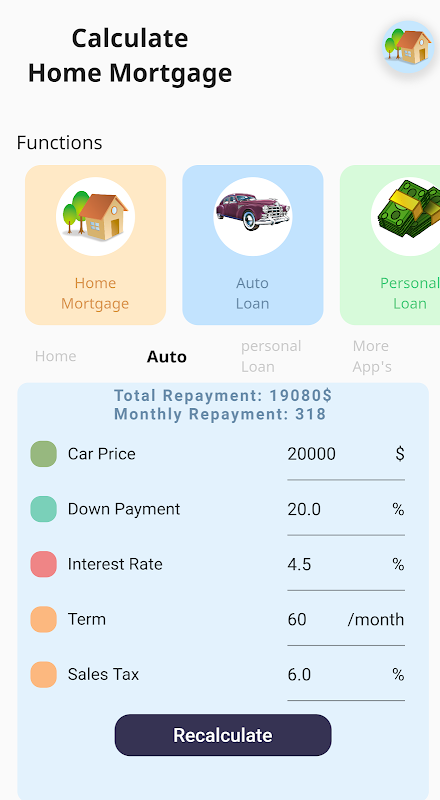 Mortgage & Car Loan Calculator Screenshot 1 