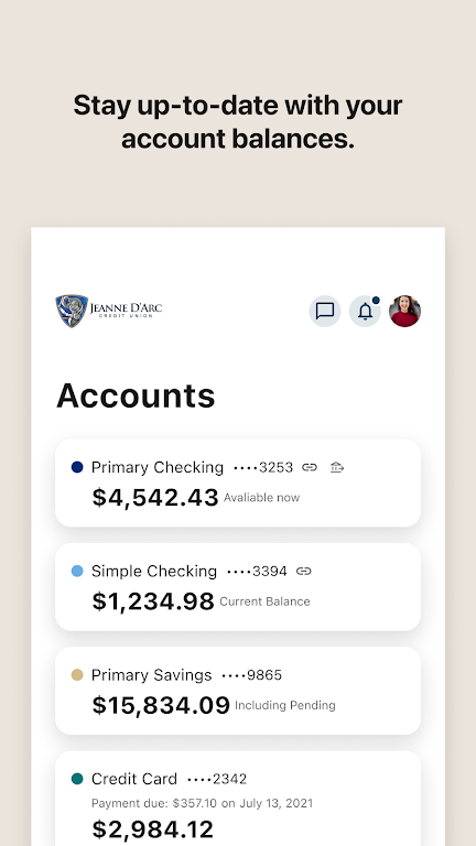 Jeanne D'Arc CU Mobile Banking Screenshot 3 