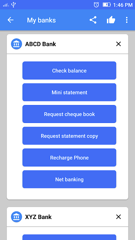 Bank balance check. Screenshot 1