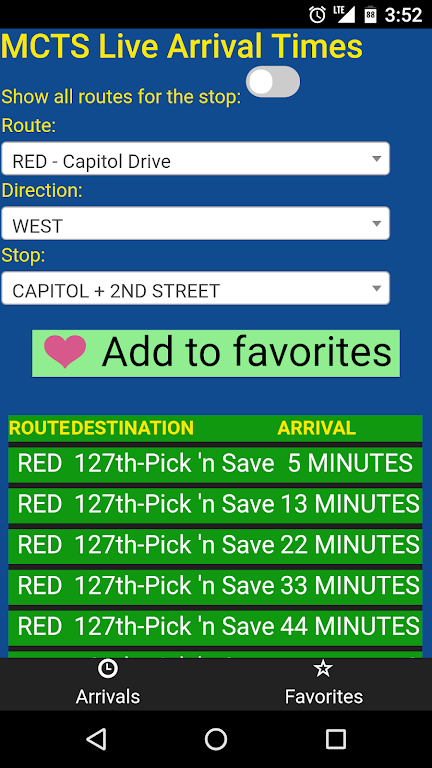 Milwaukee MCTS Bus Tracker Screenshot 1