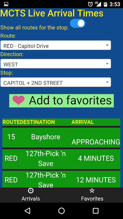 Milwaukee MCTS Bus Tracker Screenshot 3