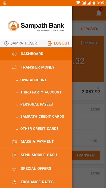 Sampath Bank Mobile App Screenshot 2