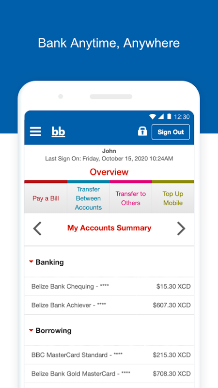 Belize Bank Corp. Mobile Banking Screenshot 1