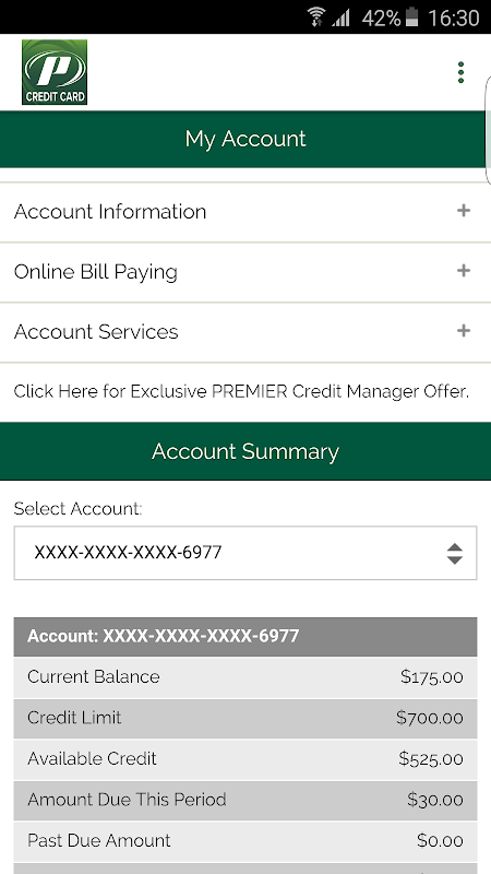 My Premier Credit Card Screenshot 2