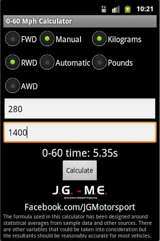 0-60 Mph Calculator Screenshot 3
