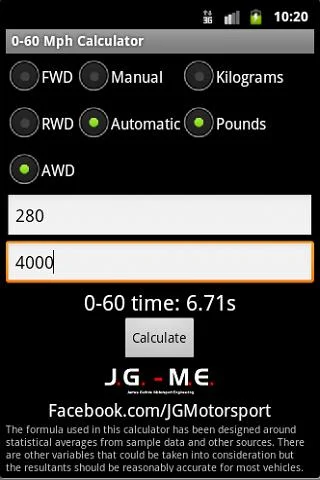 0-60 Mph Calculator Screenshot 2