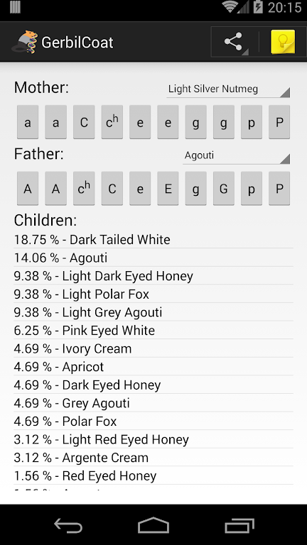 Gerbil Coat Color Calculator Screenshot 1 