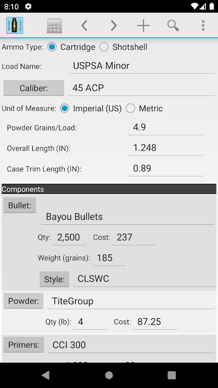 Reloading Calculator - Ammo Screenshot 1 