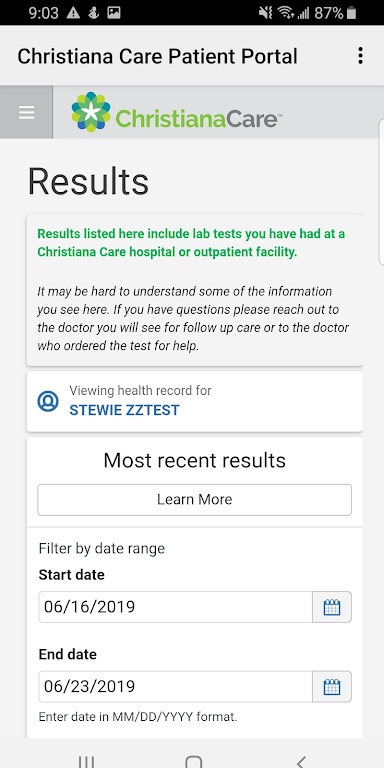 Christiana Care Patient Portal Screenshot 3