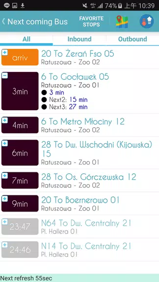 Warsaw ZTM Bus Timetable Screenshot 2