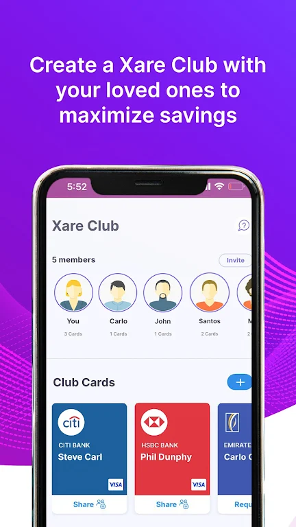 Xare - Share Debit,Credit card Screenshot 2