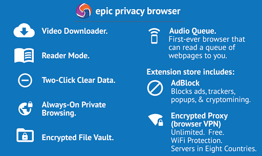 Epic Privacy Browser with AdBlock, Vault, Free VPN Screenshot 1