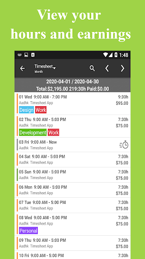 Timesheet – Work Hours Tracker Screenshot 3 