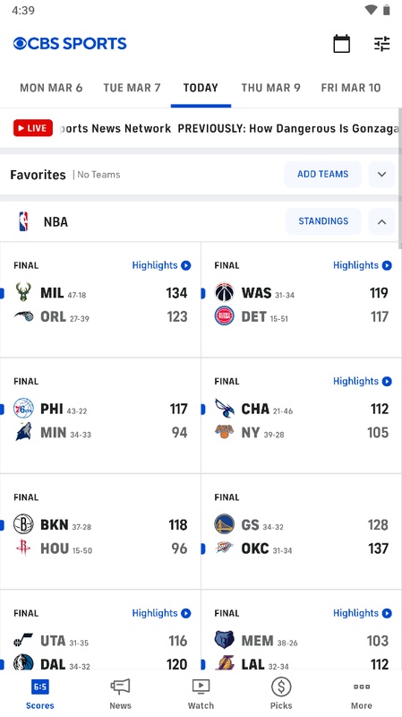 CBS Sports App: Scores & News Screenshot 2 