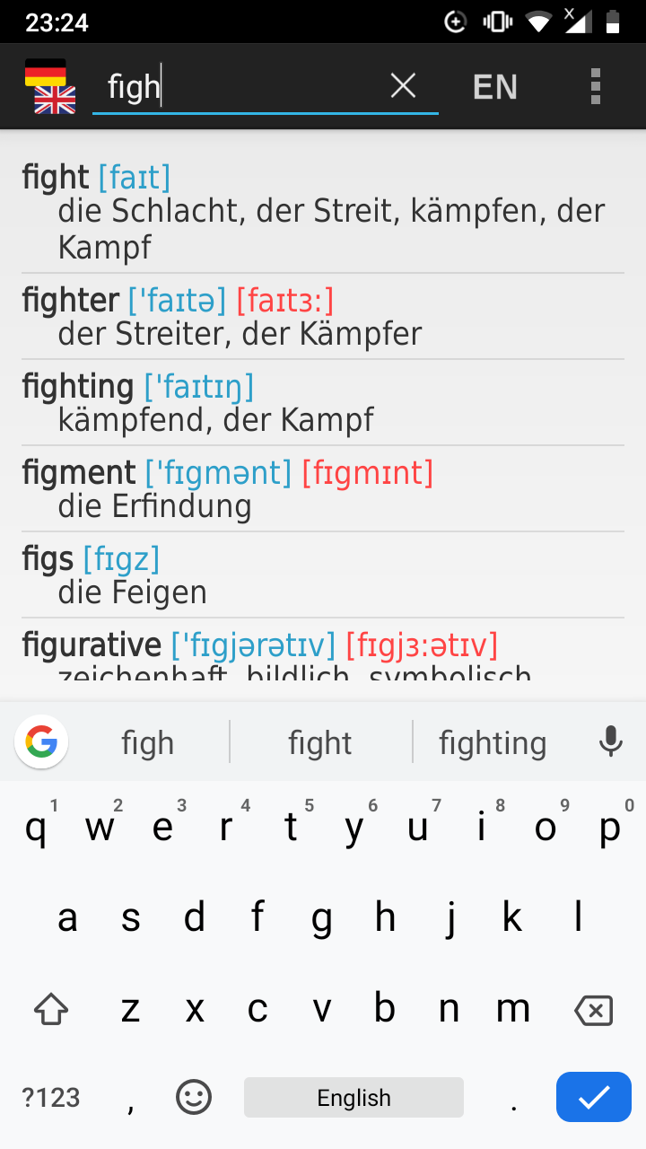 German - English offline dict. Screenshot 2