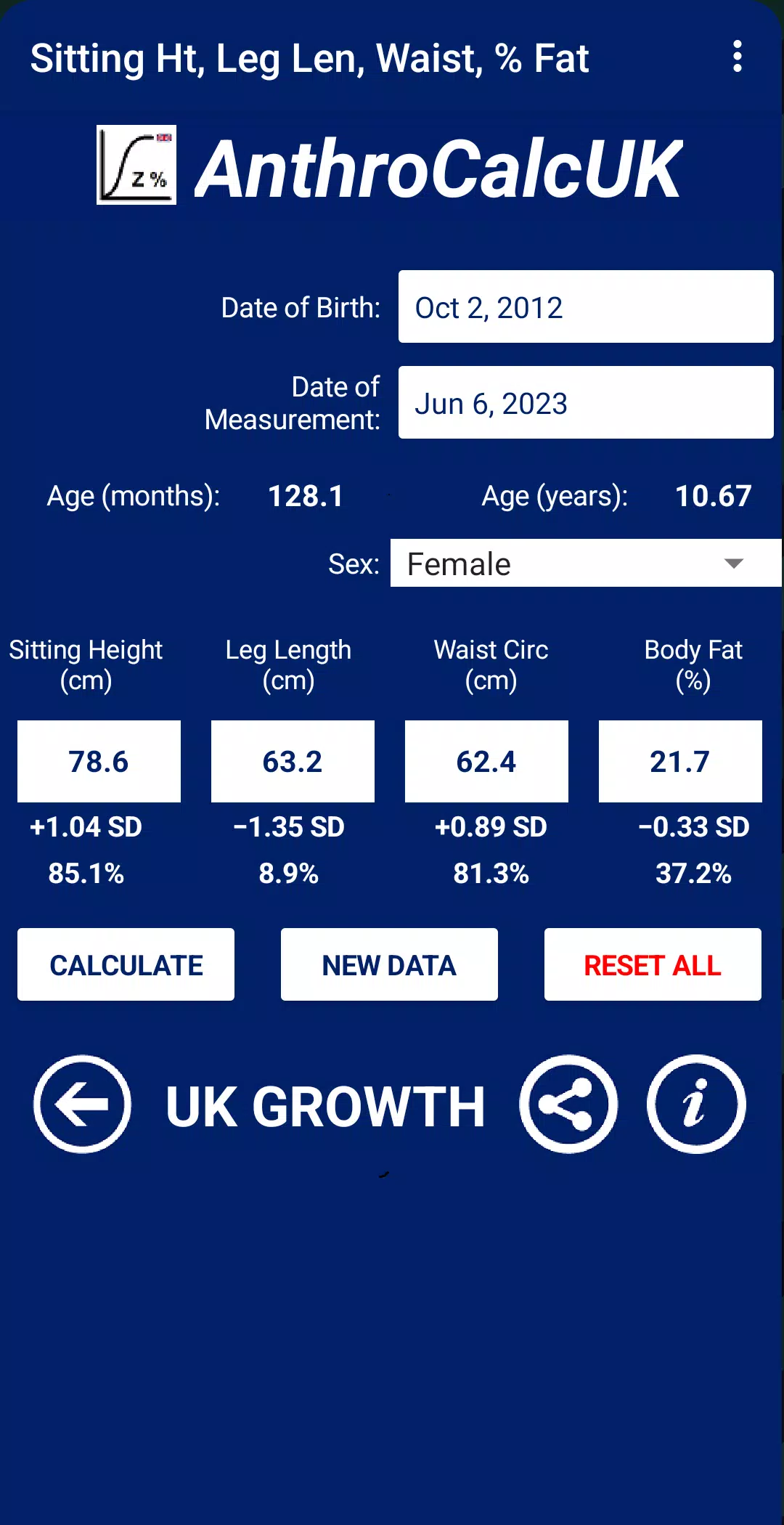 AnthroCalcUK Screenshot 3