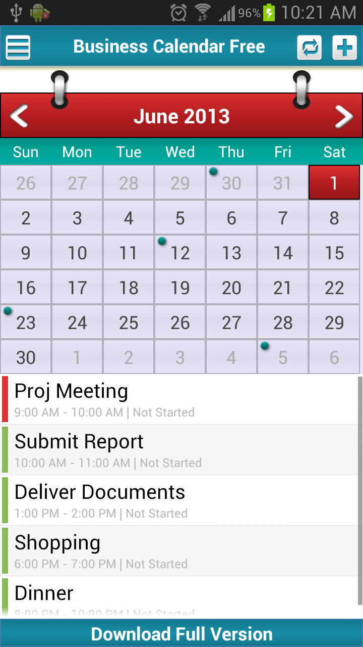 Business Calendar Screenshot 1