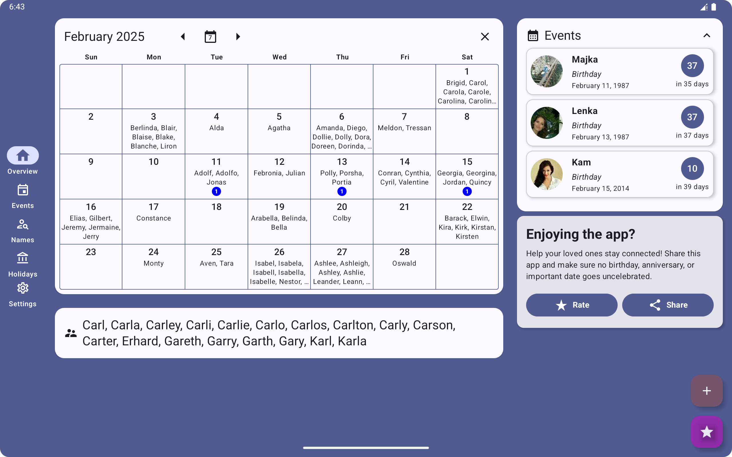 Calendar: Names and Birthdays Screenshot 7