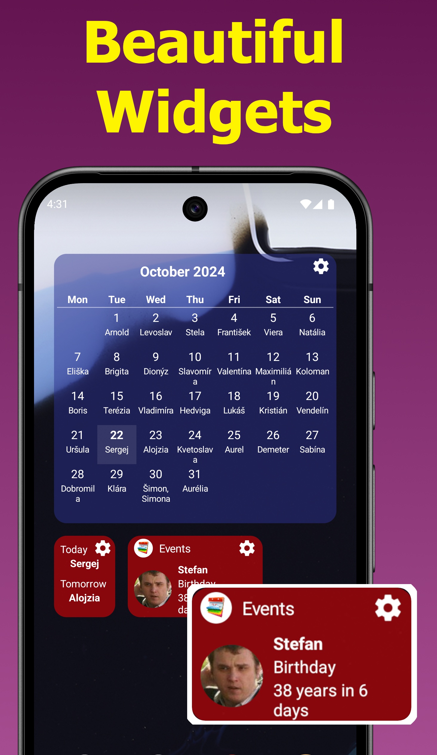 Calendar: Names and Birthdays Screenshot 2