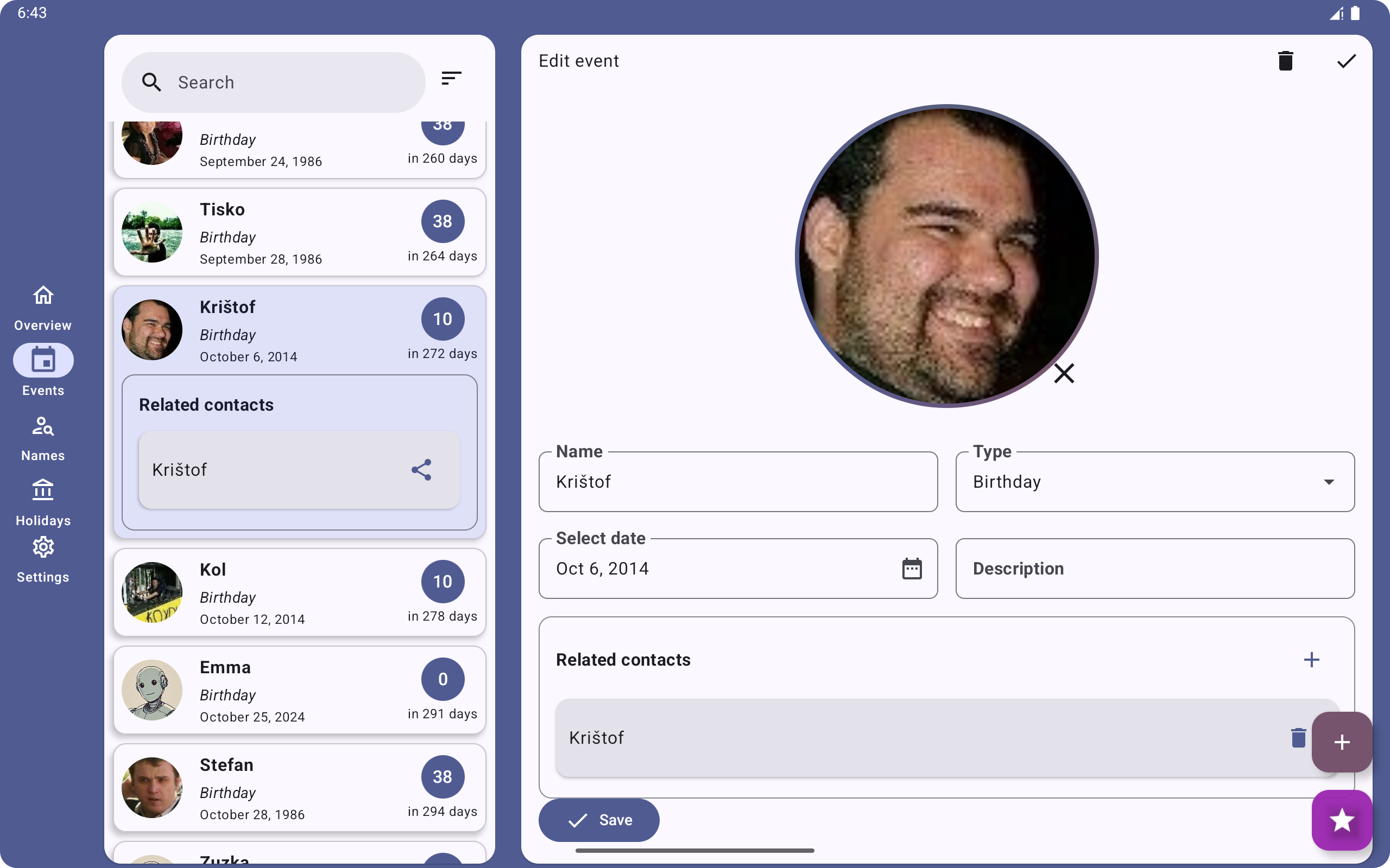 Calendar: Names and Birthdays Screenshot 8