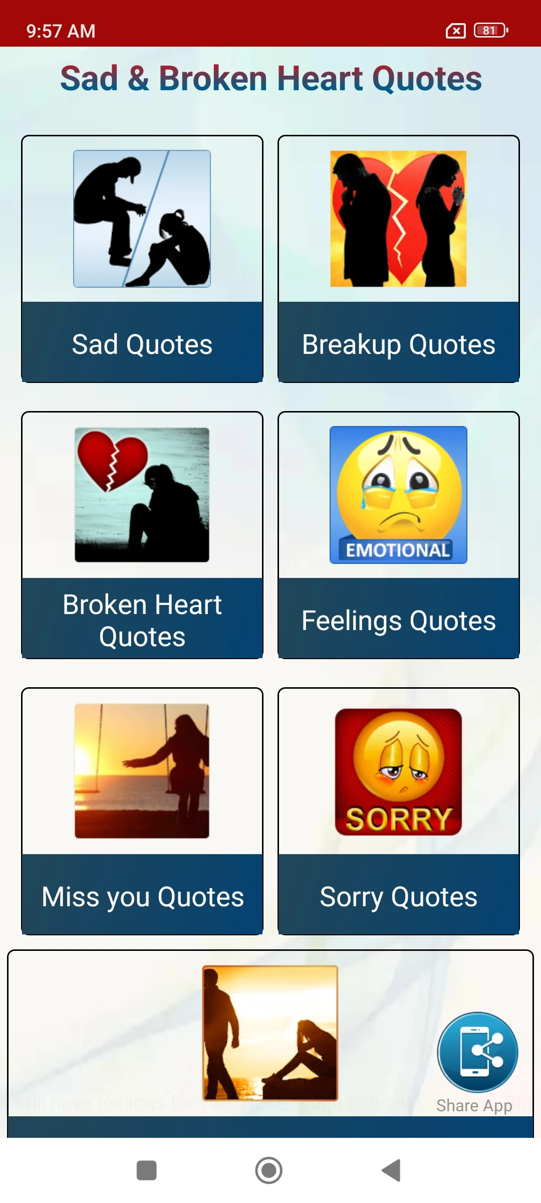 Sad & Broken Heart Pain Status Screenshot 1