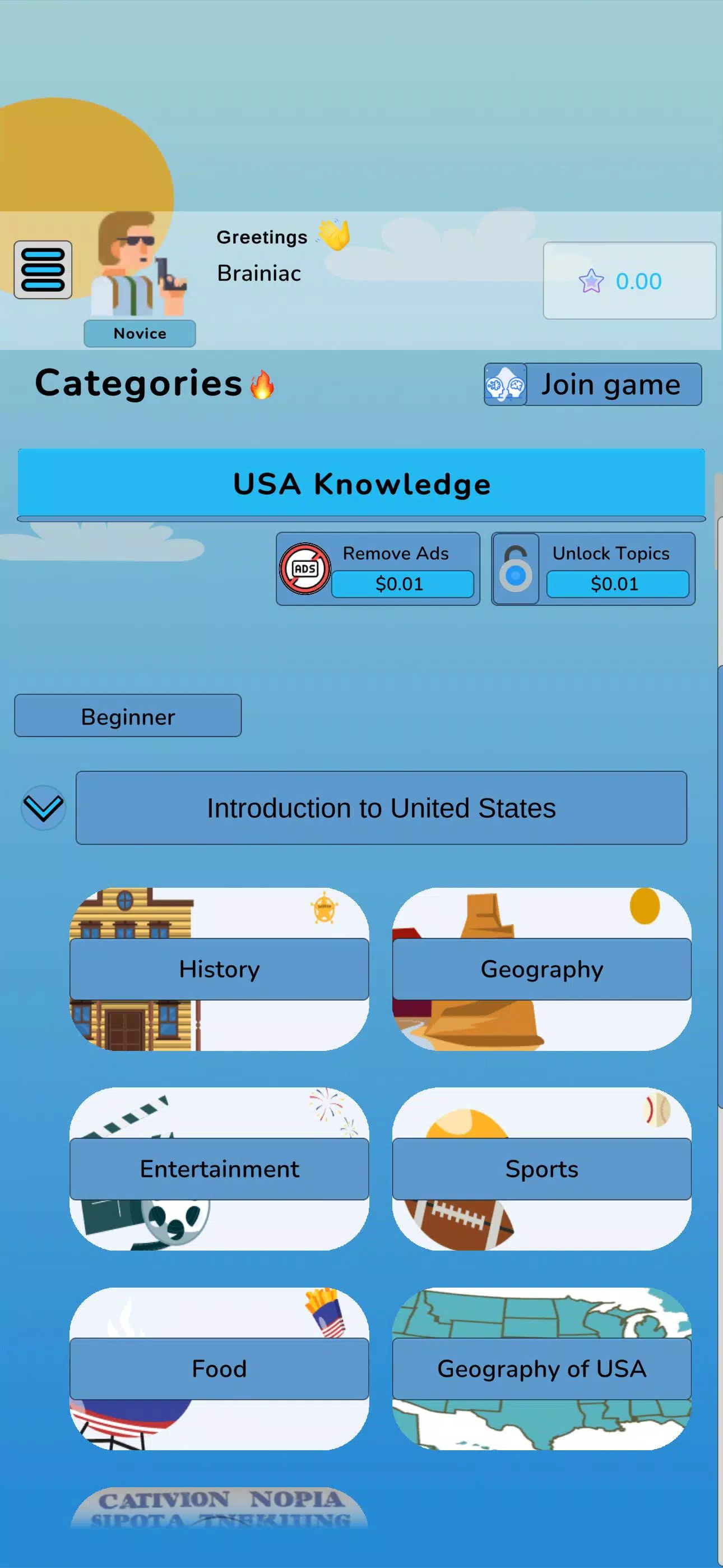 United States Knowledge Quiz Screenshot 1 